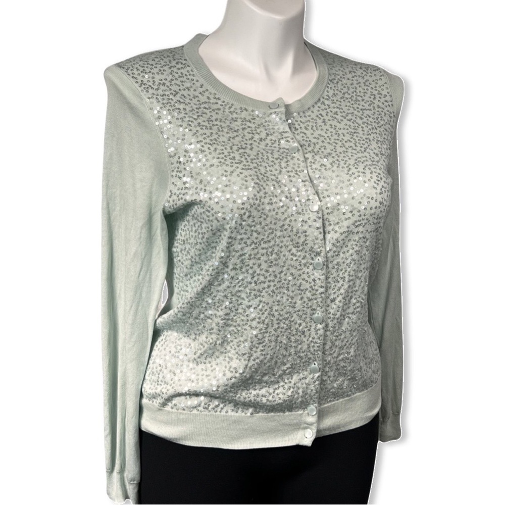 Talbots Mint Sequin Button Down Silk Blend Cardig… - image 1